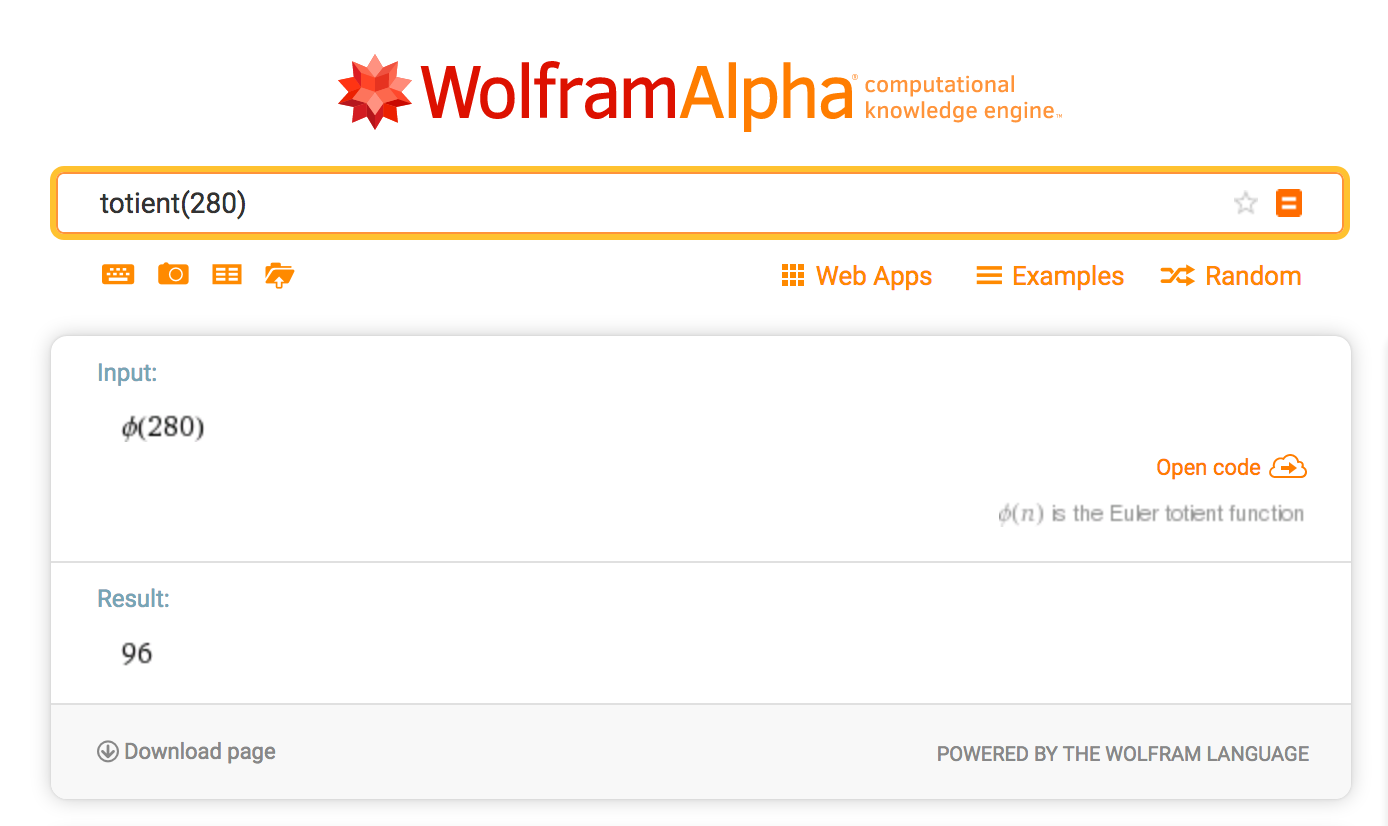 Totient function calculation with Wolfram Alpha